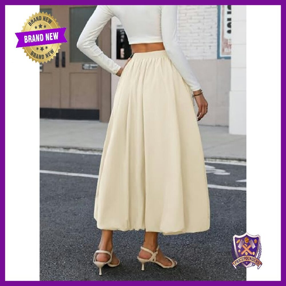 Bubble Hem Maxi Skirt with Pockets, Elastic Waist A-Line - Picture 4 of 8